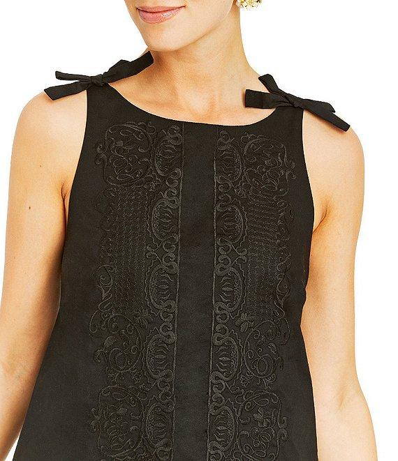 Mestiza New York Payton Poplin Stripe Print Boat Neck Sleeveless Bow Mini Shift Dress Product Image