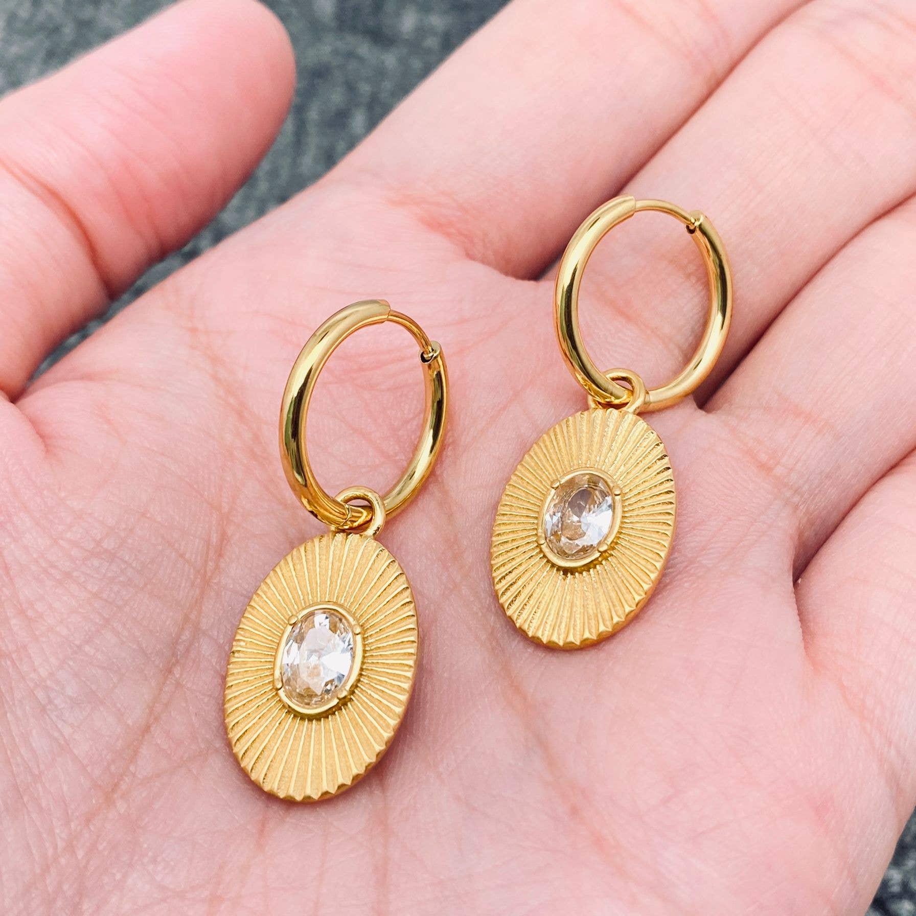 18K Gold Plated Oval Huggie Earrings Product Image