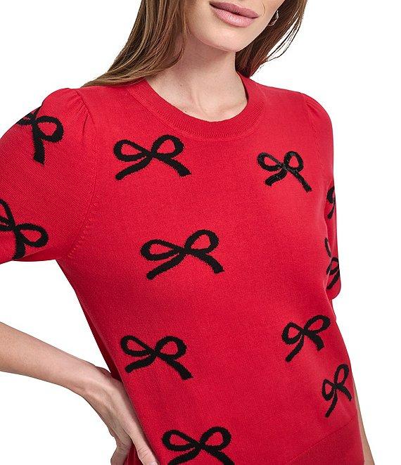 DKNY by Donna Karan Sequin Mini Bow Crew Neck Puff Sleeve Sweater Product Image