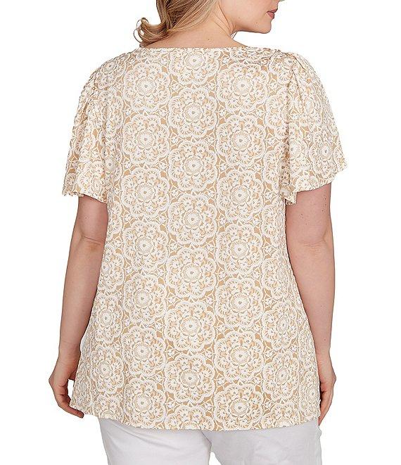 Ruby Rd. Plus Size Embellished Beaded Macrame Scoop Neck Short Sleeve Top Product Image