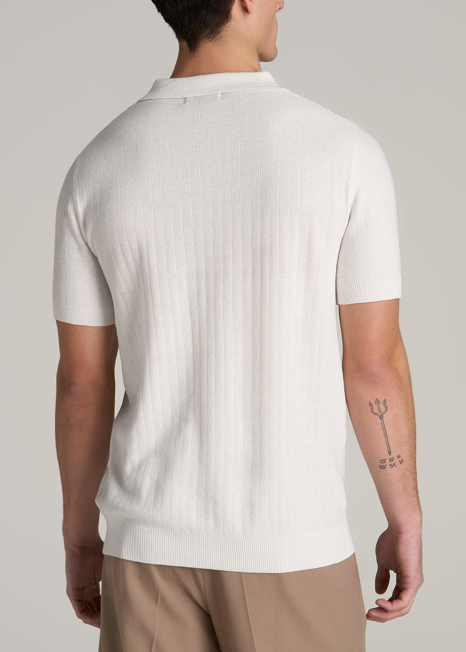 Linen Blend Ribbed Knit Polo Shirt for Tall Men in Stone Male Product Image