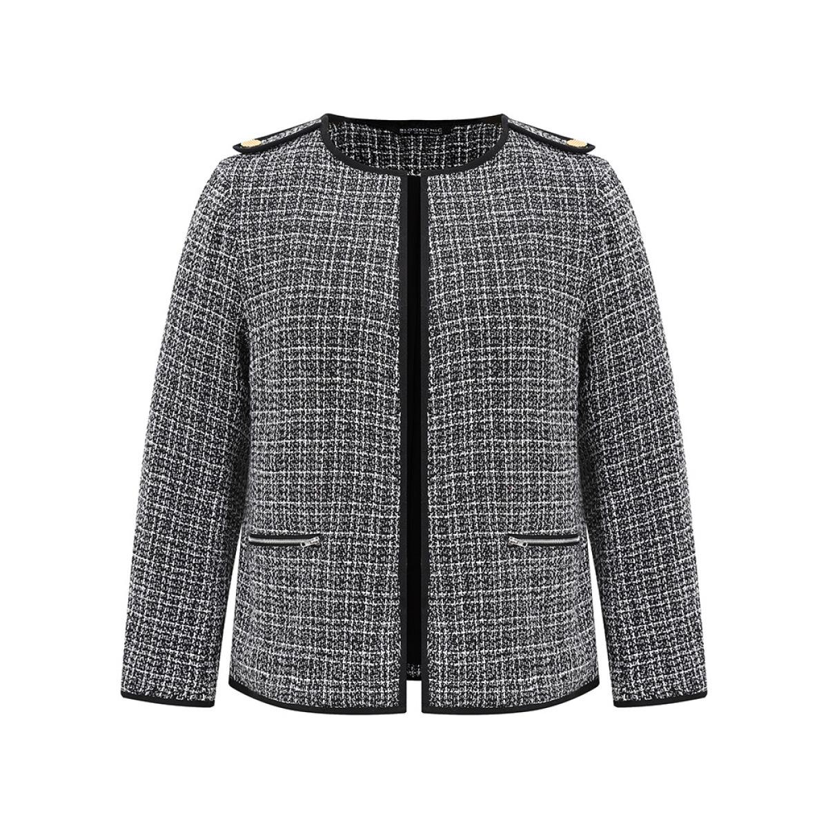 Plus Size Tweed Pocket Button Detail Jacket Women Black Lined Pocket Office Jackets BloomChic 10/M Product Image
