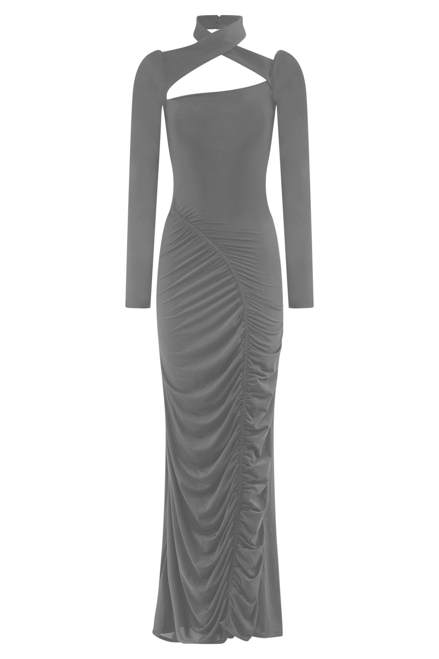 Lyndon Long Sleeve Slinky Maxi Dress - Black Product Image