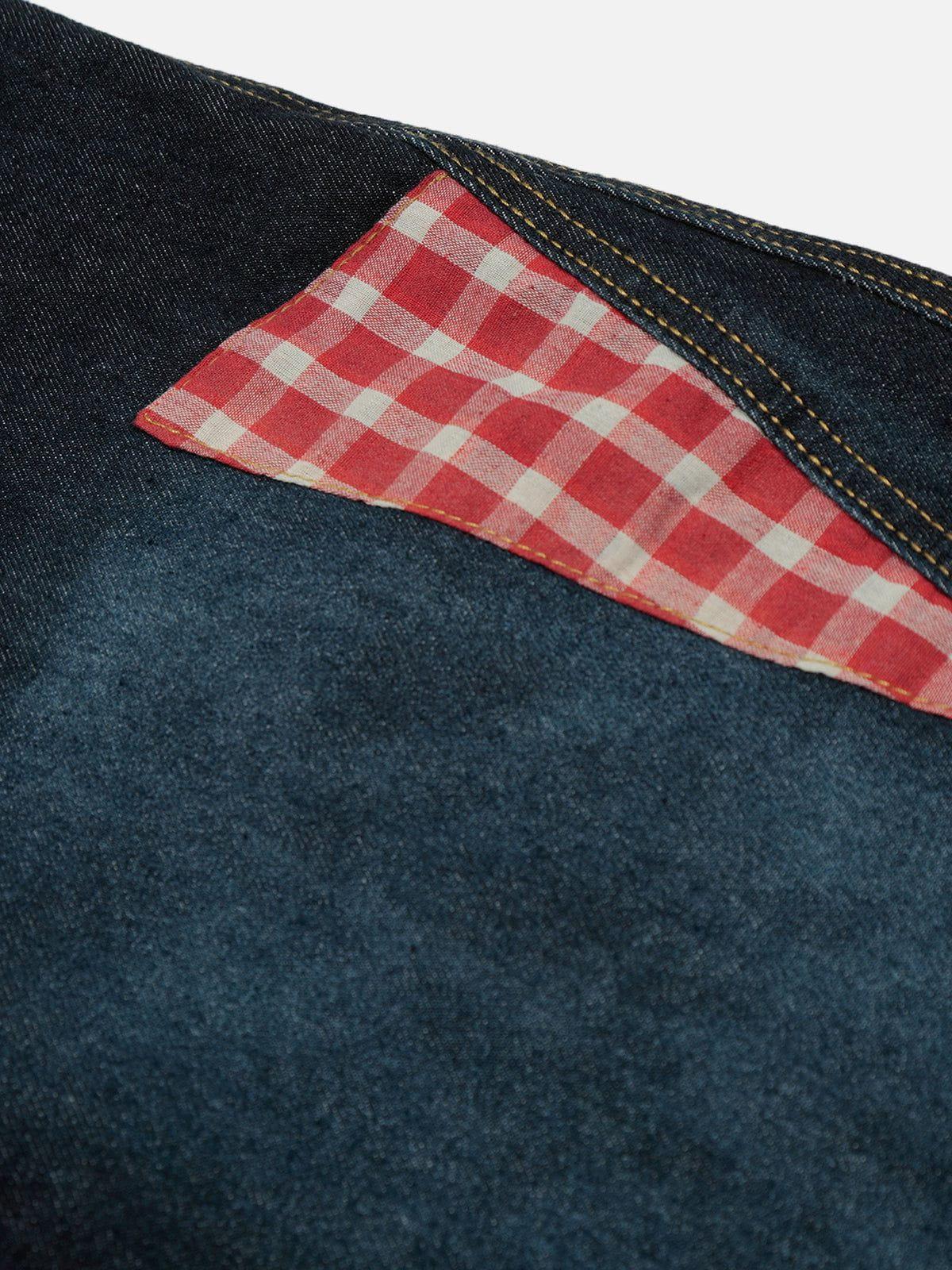 Aelfric Eden Plaid Patchwork Baggy Barrel Jeans Female Product Image