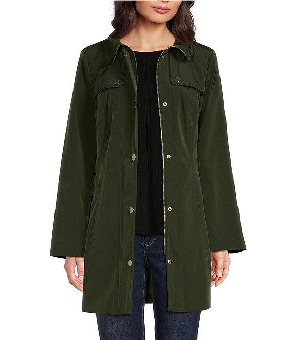 London Fog Stand Collar Water Resistant Hooded Rain Coat Product Image