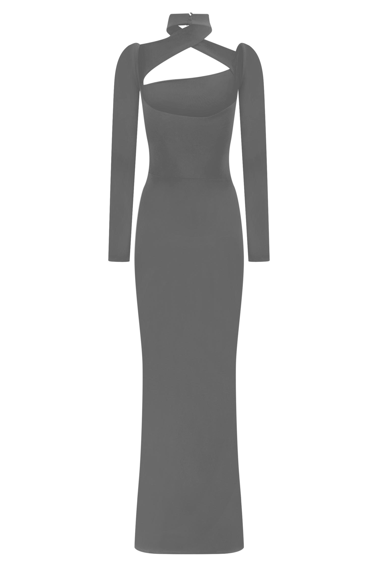 Lyndon Long Sleeve Slinky Maxi Dress - Black Product Image