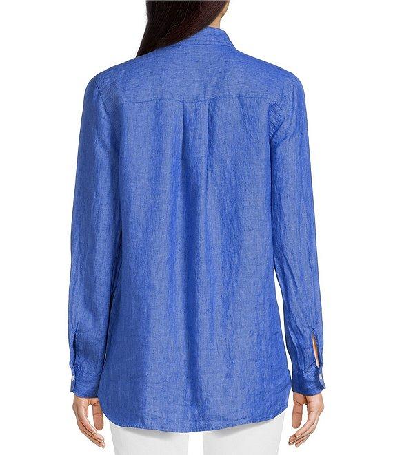 J.McLaughlin Britt Linen Point Collar Long Sleeve Button Front Blouse Product Image