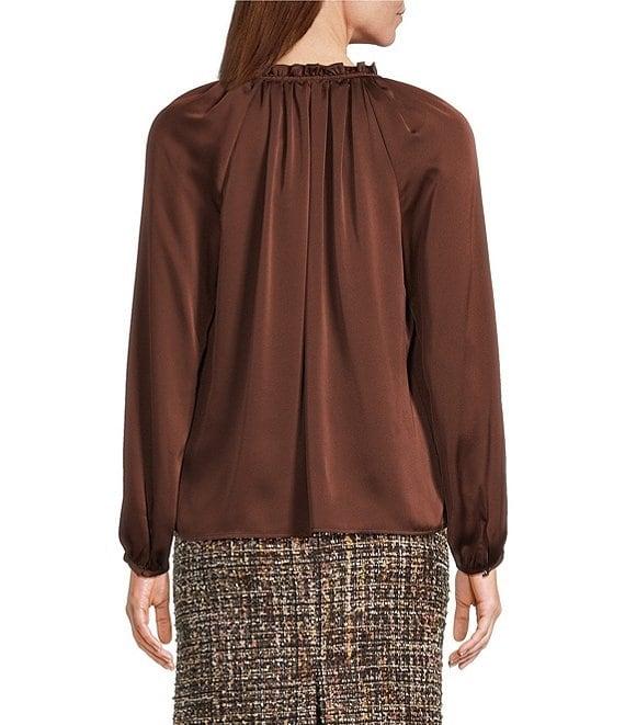 Preston & York Priya Satin V-Neckline Long Sleeve Blouse Product Image