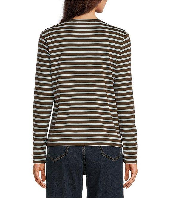 FRANCES VALENTINE Tonal Pima Cotton Crew Neck Long Sleeve Stripe Print Tee Shirt Product Image