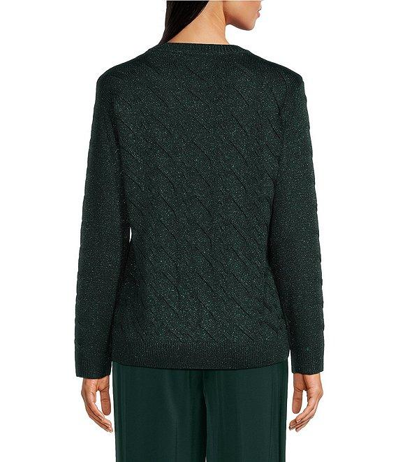 Calvin Klein Metallic Cable Knit Crew Neck Long Sleeve Top Product Image