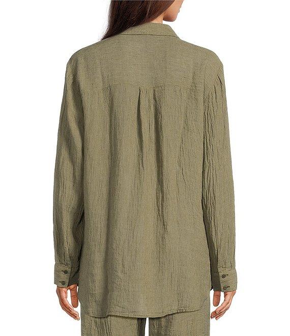 Eileen Fisher Puckered Organic Linen Point Collar Long Sleeve Shirt Product Image