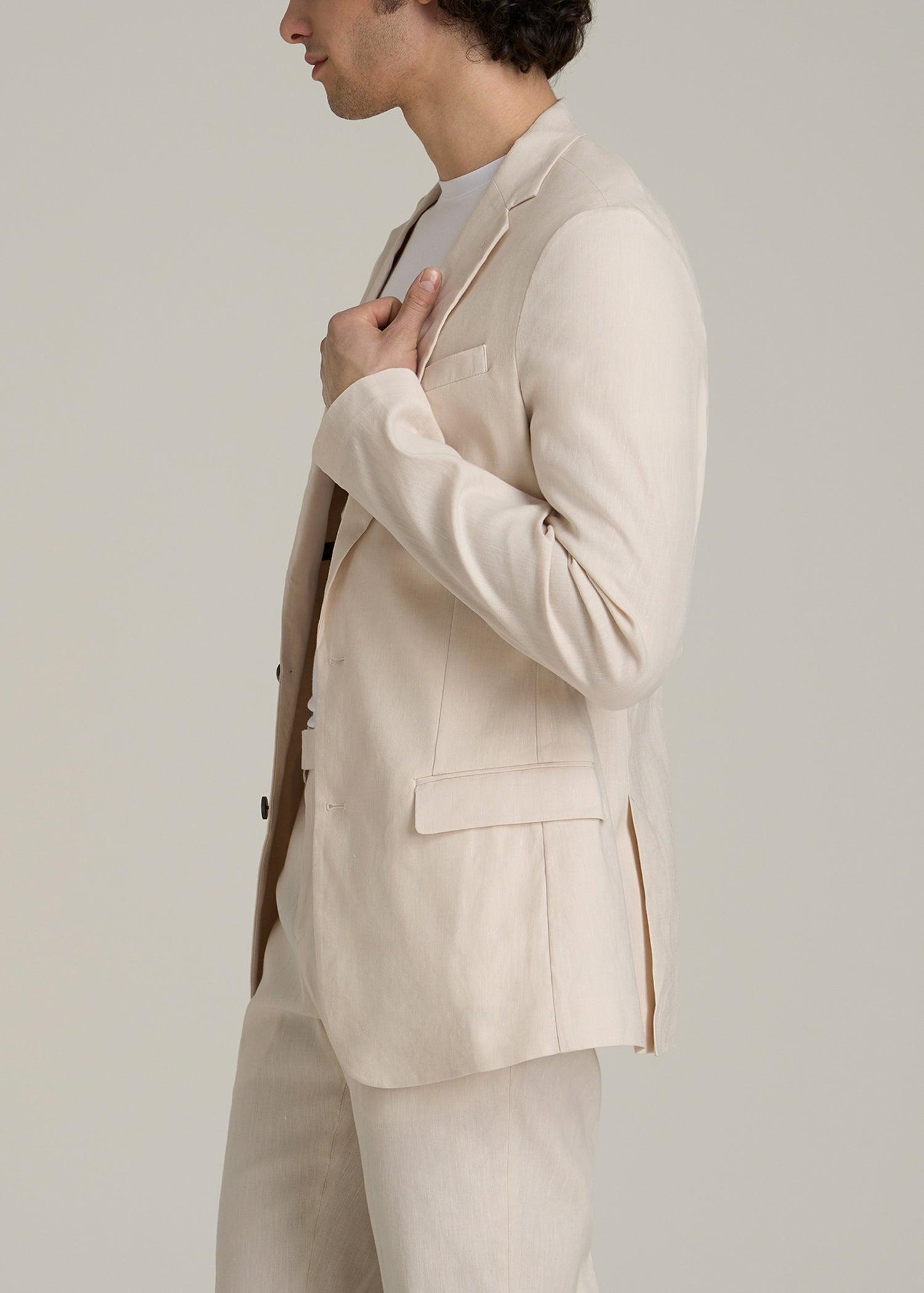 Stretch Linen Blazer for Tall Men in Light Beige Linen Male Product Image