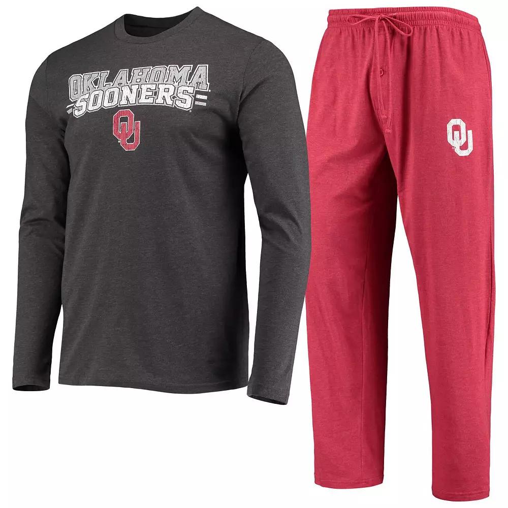 Men's Concepts Sport Crimson/Heathered Charcoal Oklahoma Sooners Meter Long Sleeve T-Shirt & Pants Sleep Set,  Product Image