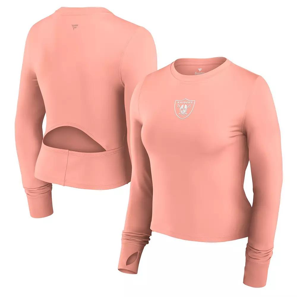 Women's Fanatics Coral Las Vegas Raiders Studio Fitted Long Sleeve Gym Top,  Product Image