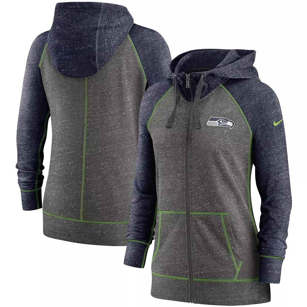 Womens Nike Heathered Charcoal/Navy Chicago Bears Gym Vintage Raglan Full-Zip Hoodie Product Image