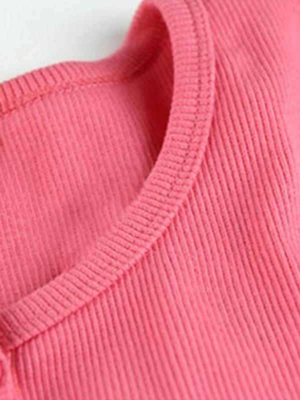 Solid Ribbed Breasted Long Sleeve Tee Product Image