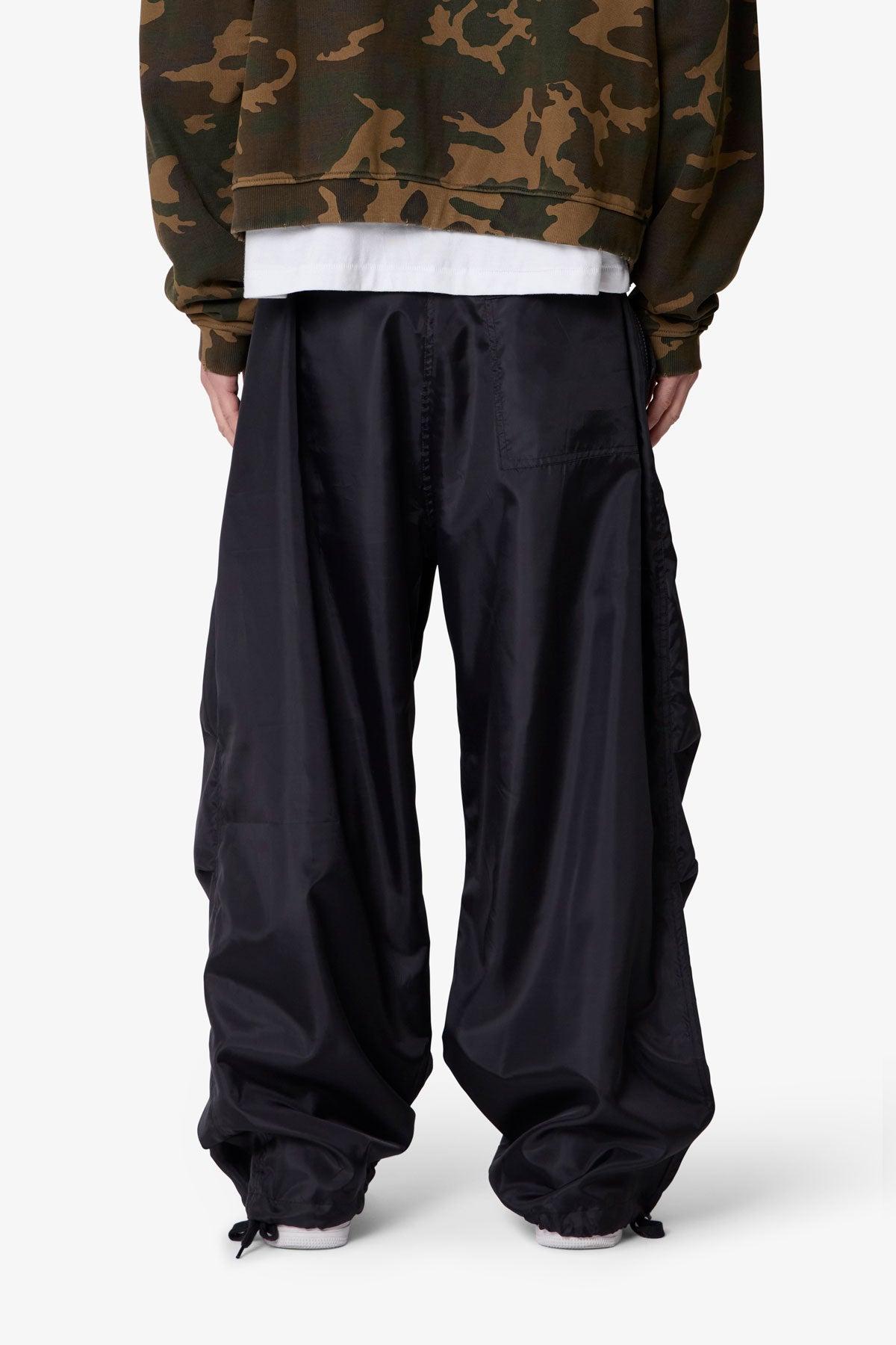 Cinched Baggy Nylon Pants - Black Male Product Image