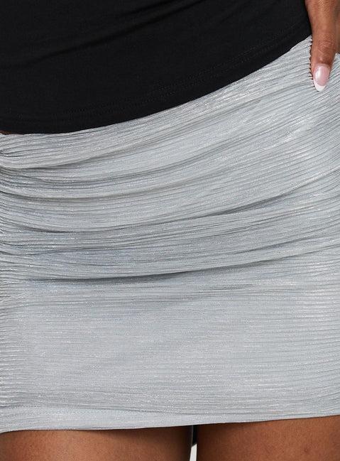 No Distractions Ruched Mini Skirt Silver Product Image