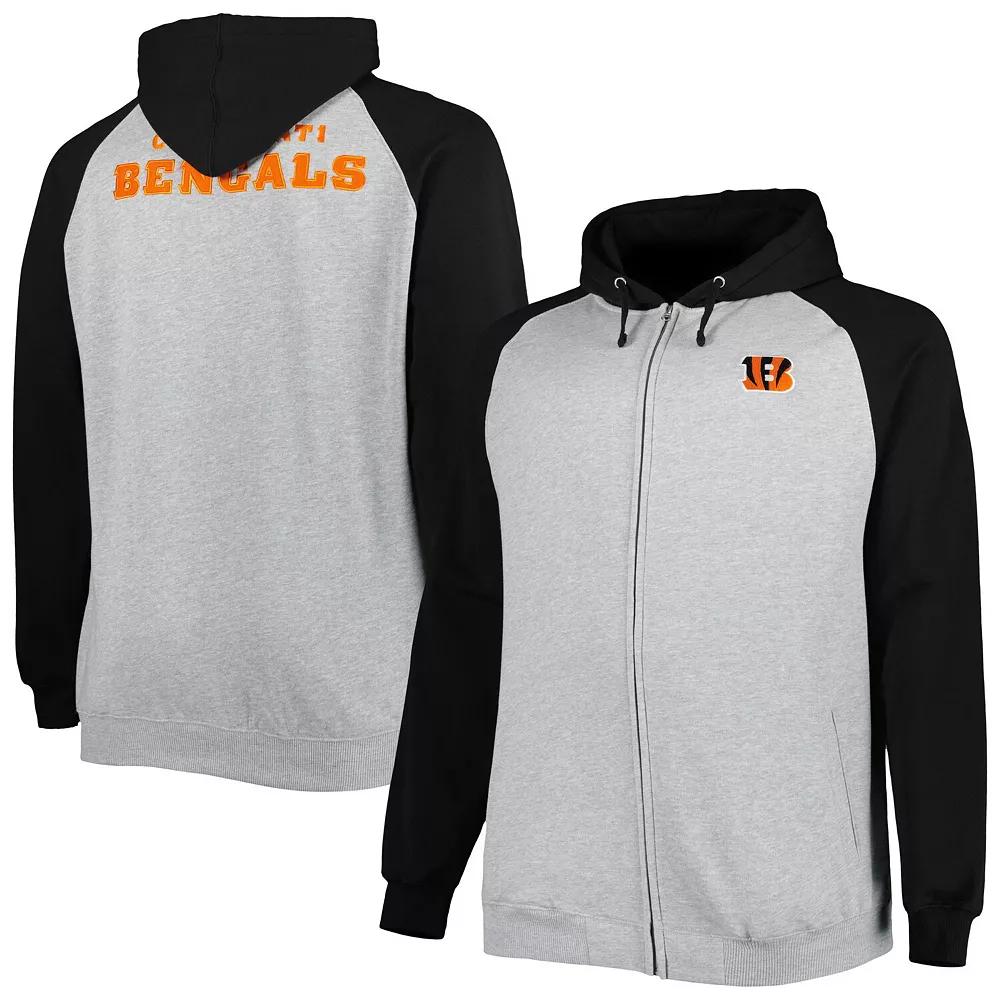 Men's Heather Gray Cincinnati Bengals Big & Tall Fleece Raglan Full-Zip Hoodie Jacket, Size: 3XB, Grey Product Image