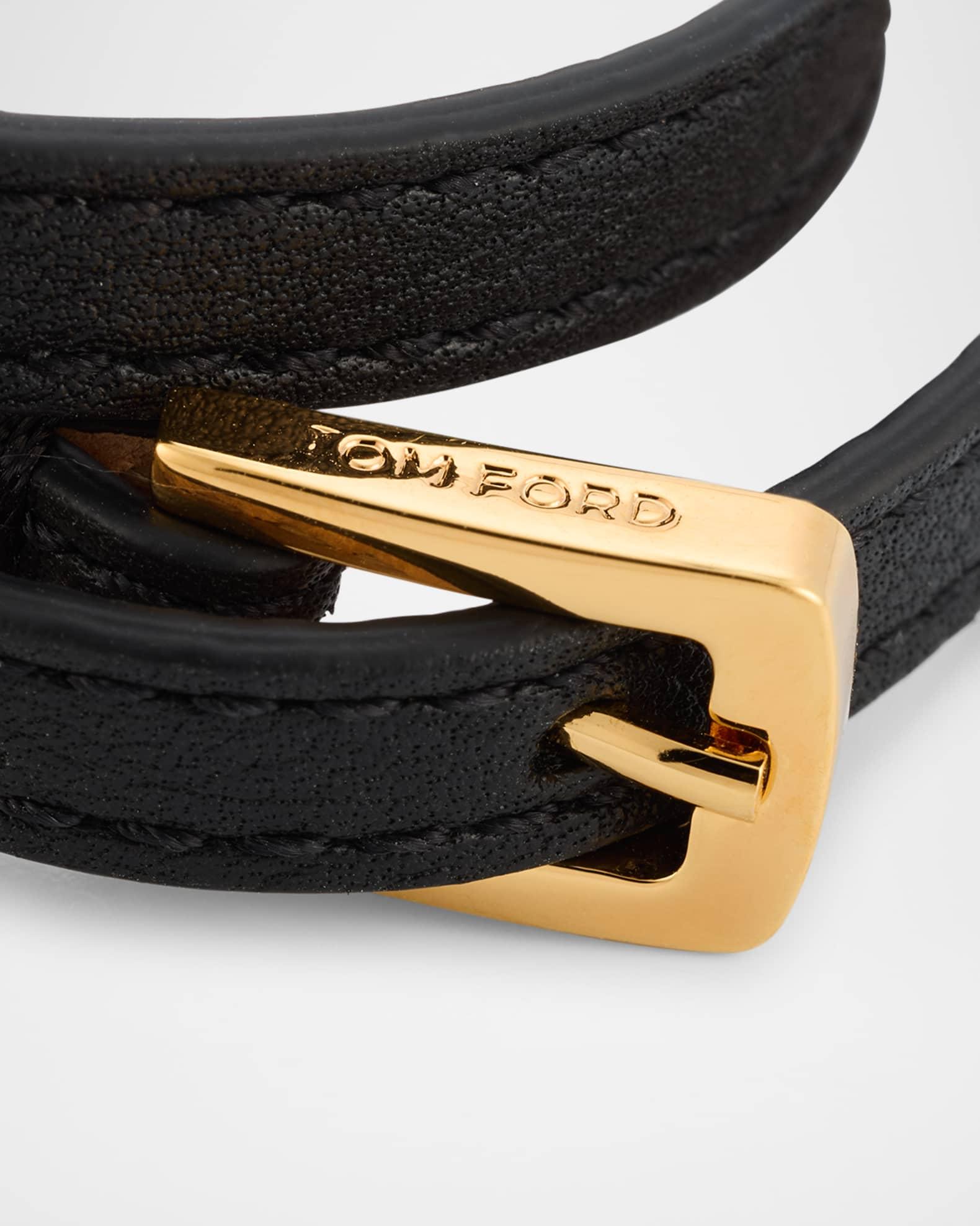 Lock-Pendant Leather Wrap Bracelet Product Image