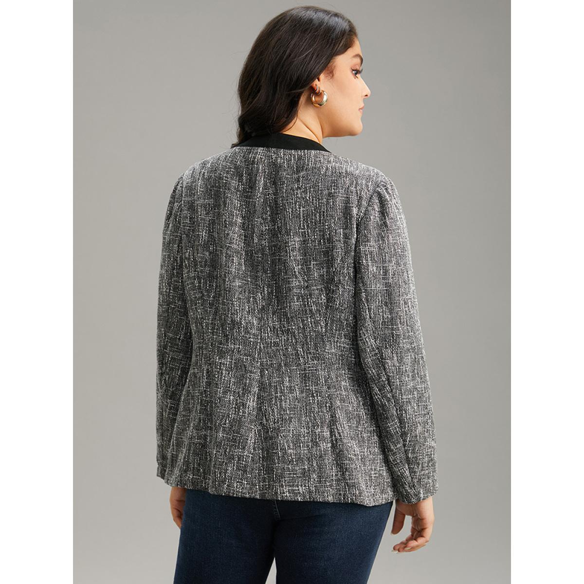 Plus Size Tweed Contrast Trim Pocket Tweed Blazer Gray Women Dailywear Plain Contrast Sleeve Long Sleeve Open Front 18-20/2X Pocket Casual Blazers BloomChic Product Image