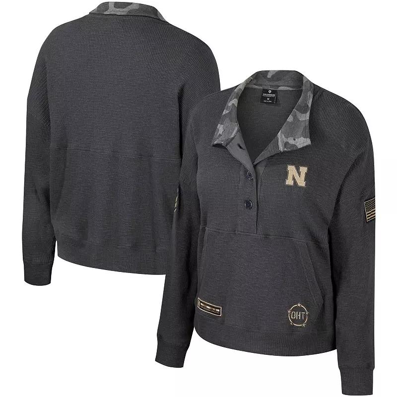 Women's Colosseum  Heather Charcoal Nebraska Huskers OHT Military Appreciation Payback Henley Thermal Sweatshirt, Size: XL Product Image