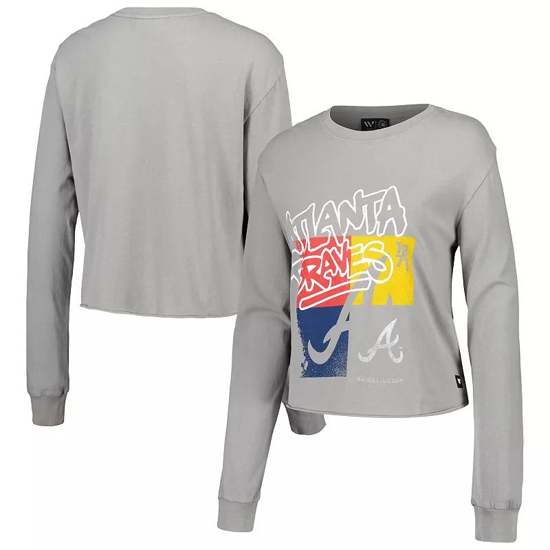 Women's The Wild Collective Gray Atlanta Braves Cropped Long Sleeve T-Shirt,  Product Image