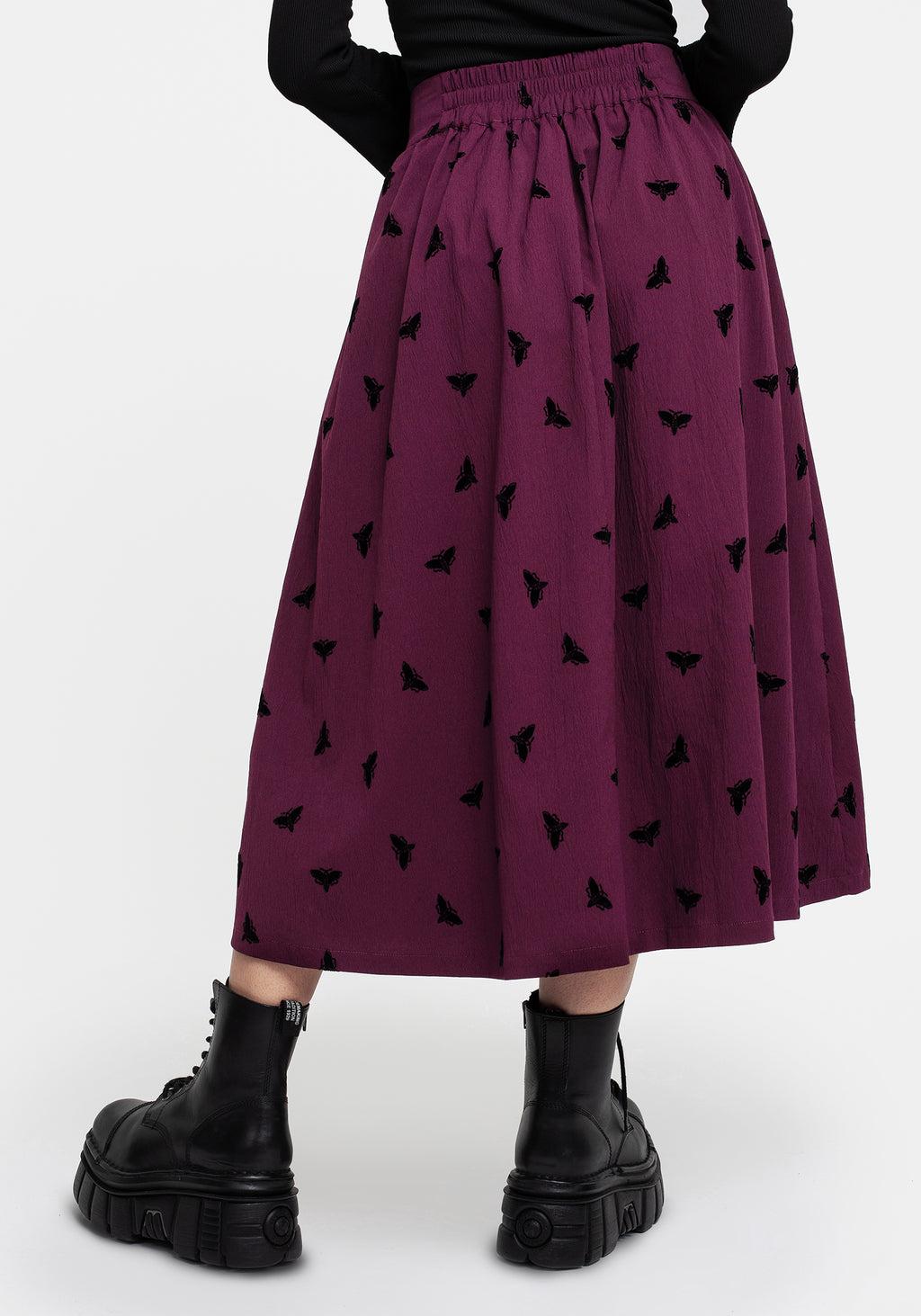 Styx Moth Flocked Velour Print Midi Skirt Product Image
