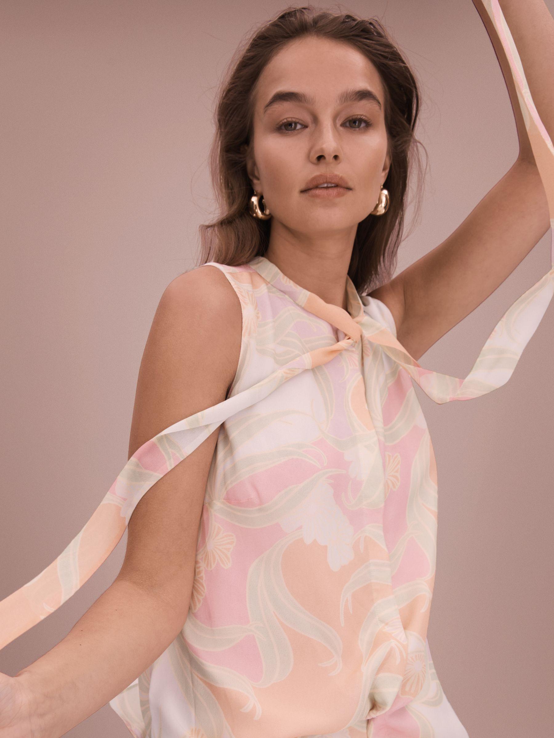 Florere Printed Tie Neck Top in Multi Product Image