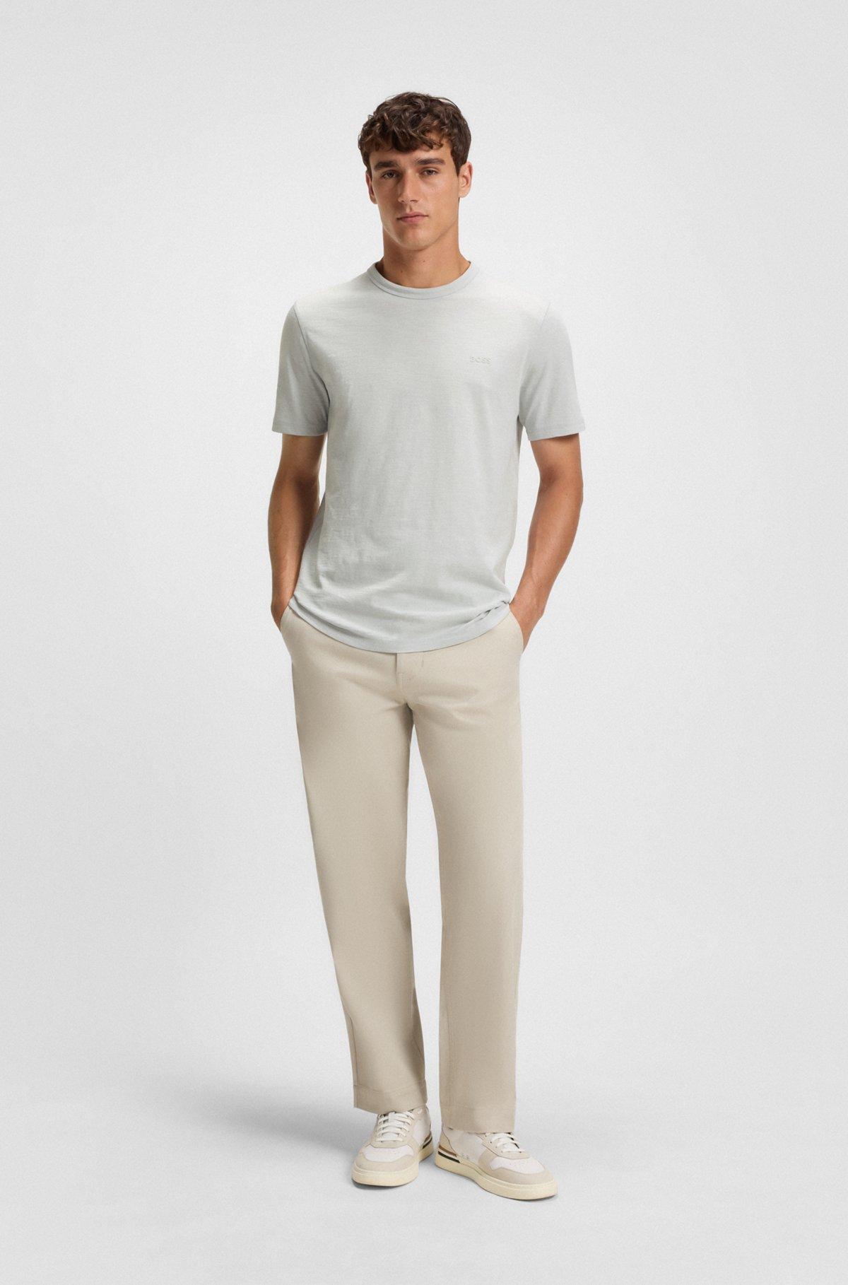 BOSS - Regular-fit T-shirt in cotton with mouline logo - Light Grey Product Image