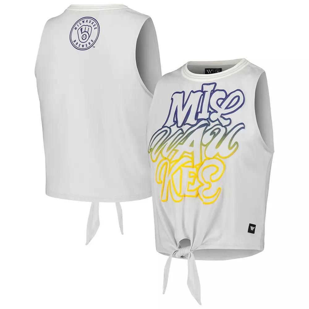 Women's The Wild Collective White Milwaukee Brewers Twisted Tie Front Tank Top,  Product Image