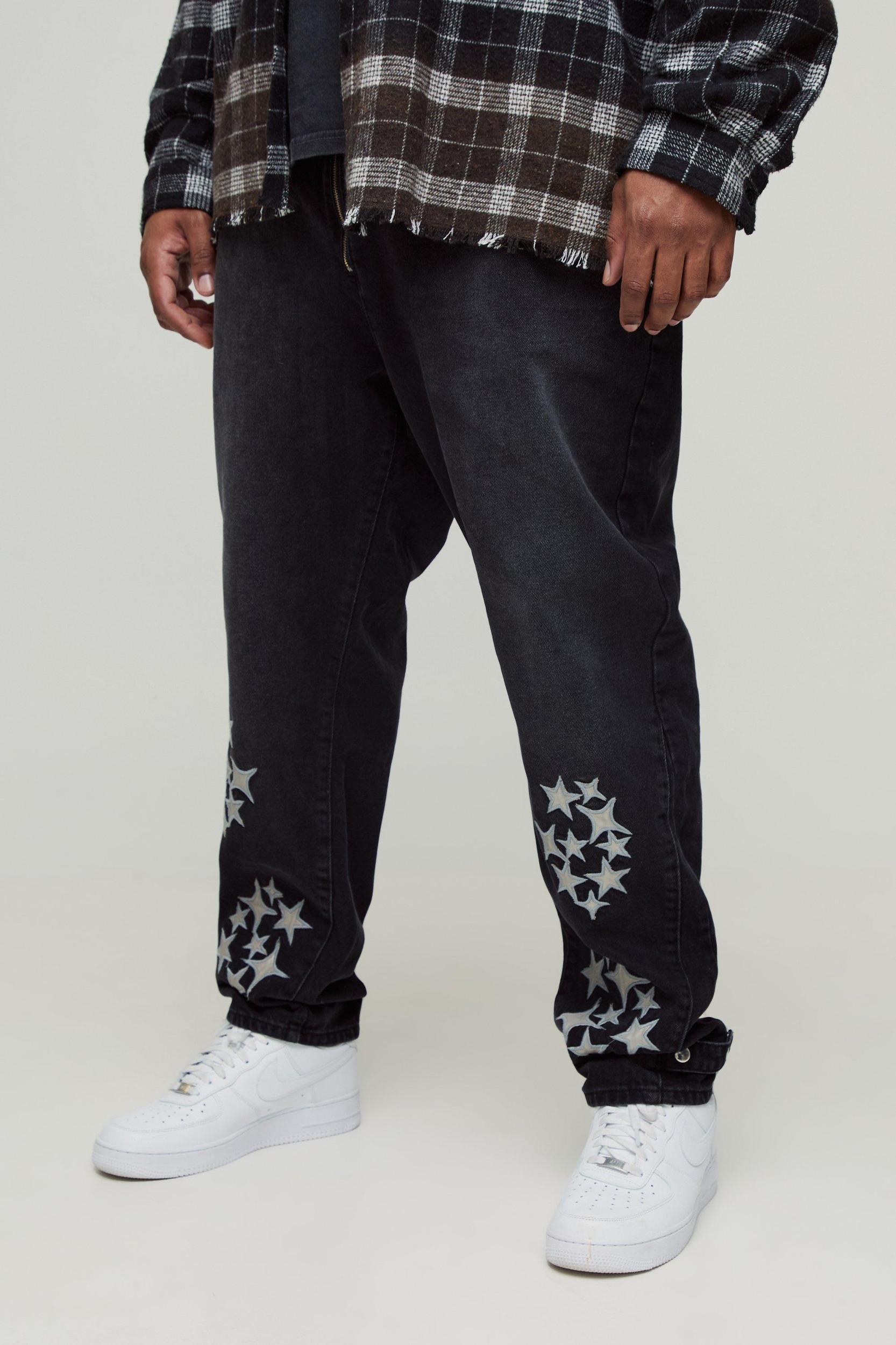 Plus Slim Rigid Pu Star Applique Gusset Jeans | boohooMAN USA Product Image