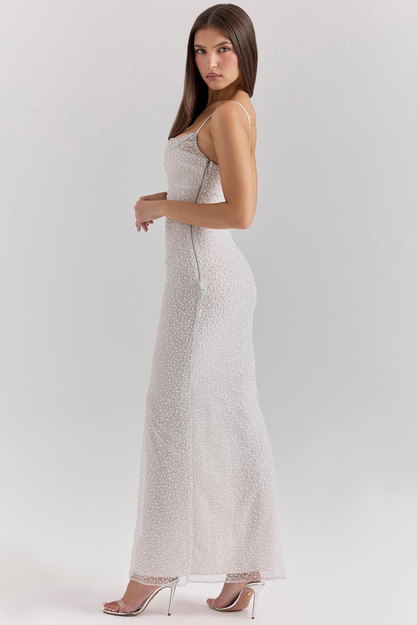 Calla  silver pearl embellished maxi dress Product Image