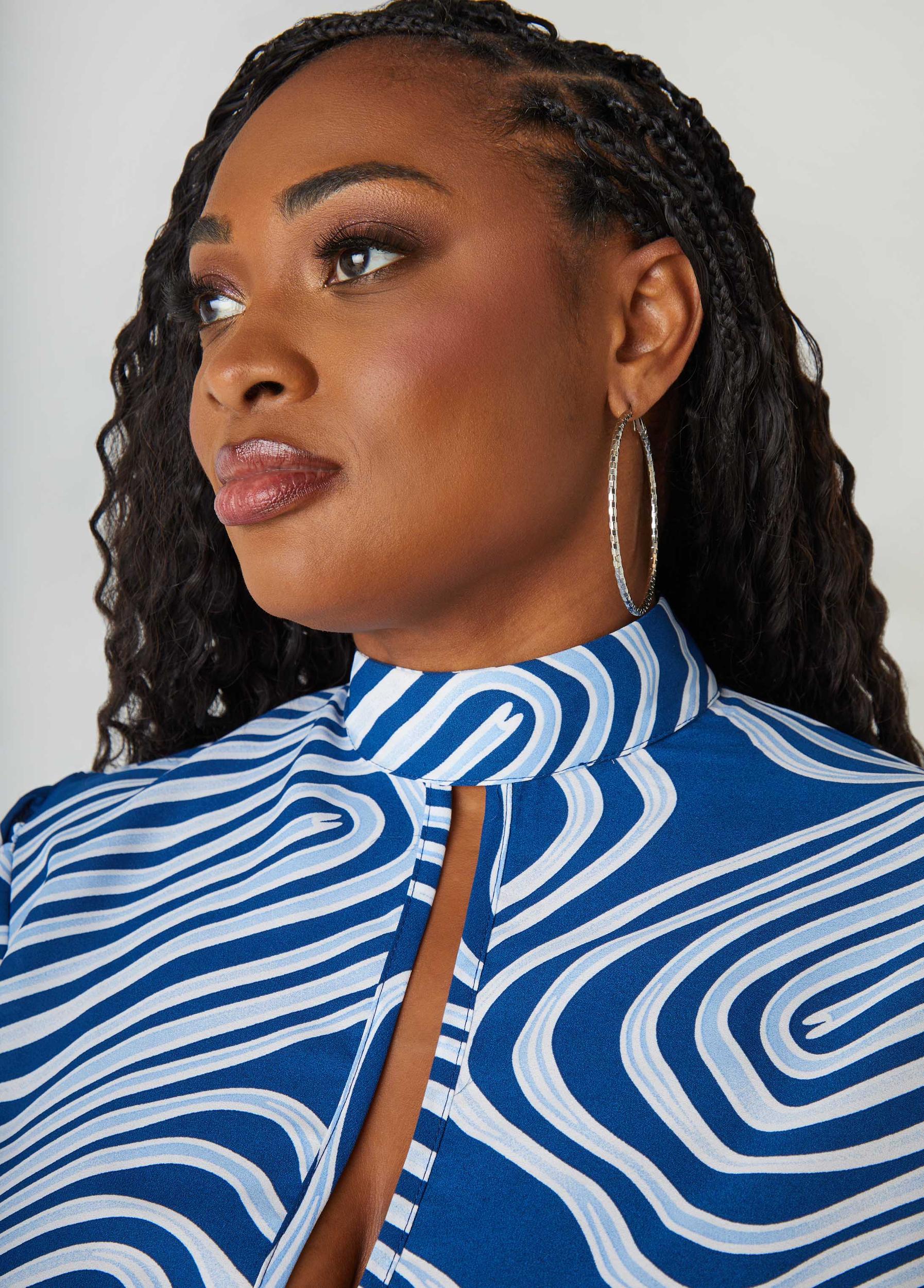 Tie Neck Wavy Print Blouse Product Image