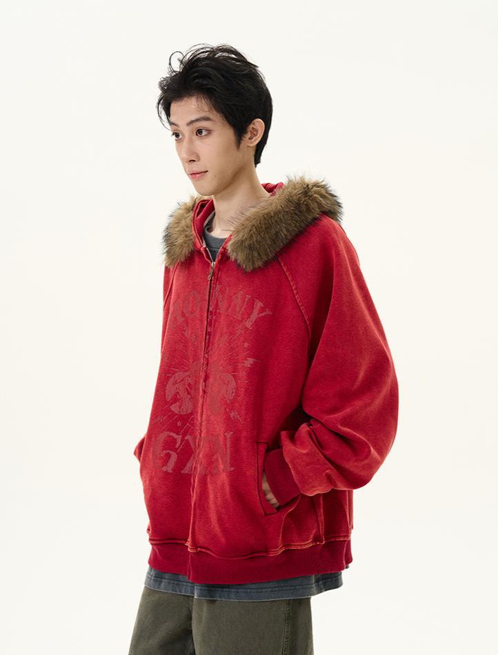 RT No. 11996 FUR GRAPHIC ZIP-UP HOODIE Product Image