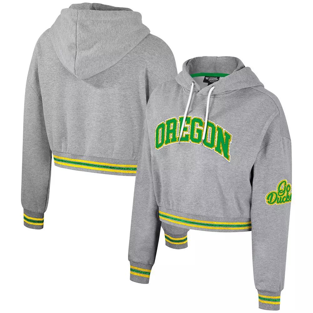 Women's The Wild Collective Heather Gray Oregon Ducks Cropped Shimmer Pullover Hoodie, Size: XL, Grey Product Image
