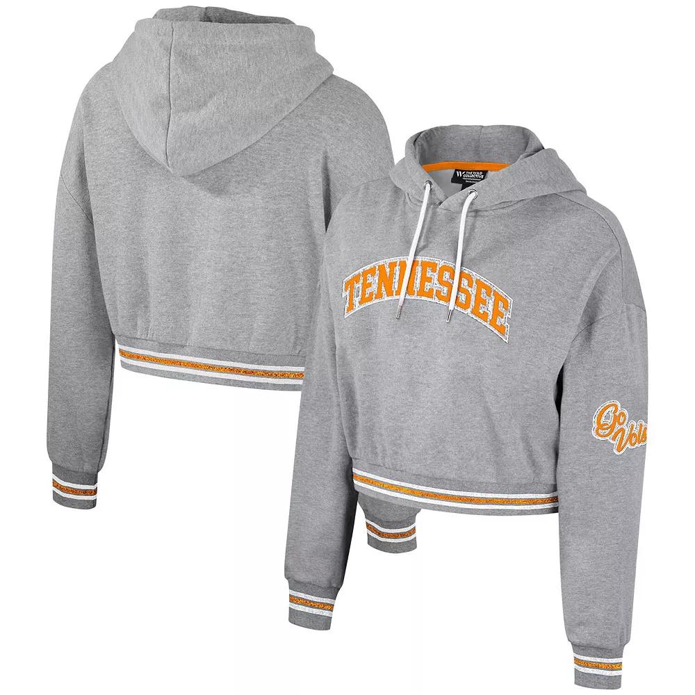 Women's The Wild Collective Heather Gray Tennessee Volunteers Cropped Shimmer Pullover Hoodie, Size: 2XL, Grey Product Image