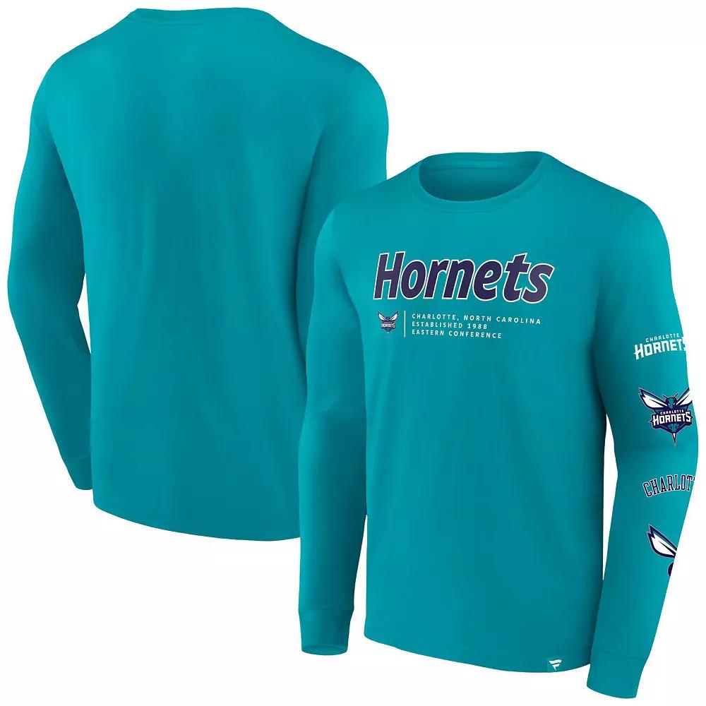 Men's Fanatics Branded Teal Charlotte Hornets Baseline Long Sleeve T-Shirt, Size: Medium, Chr Blue Product Image