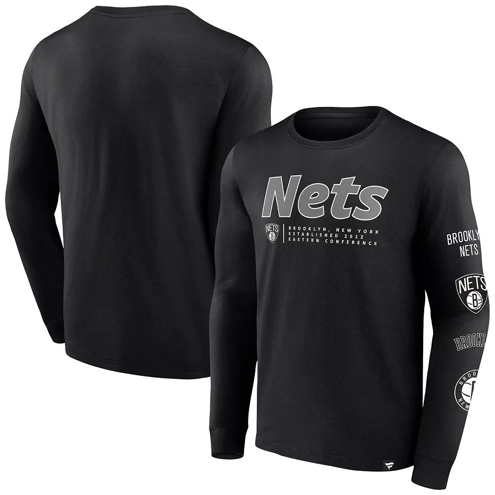Men's Fanatics Branded Black Brooklyn Nets Baseline Long Sleeve T-Shirt,  Product Image