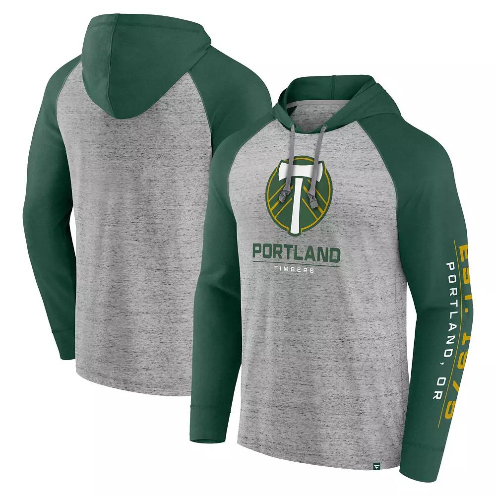 Men's Fanatics Branded Steel Portland Timbers Deflection Raglan Pullover Hoodie, Size: XL, Silver Product Image