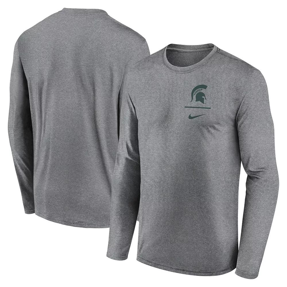 Men's Nike Heather Gray Michigan State Spartans Primary Stack Legend Long Sleeve T-Shirt,  Product Image