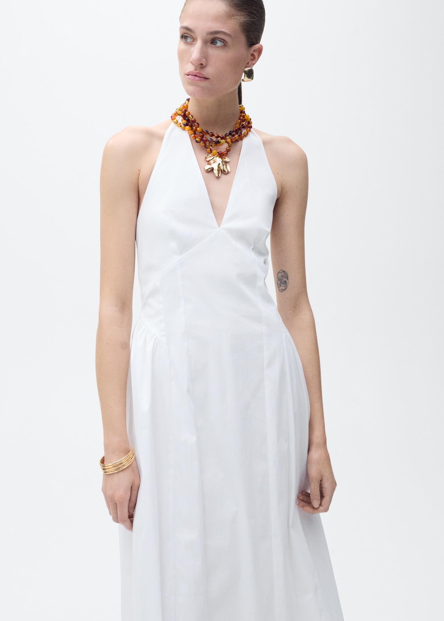 Halter neck cotton midi-dress - Women | MANGO USA Product Image