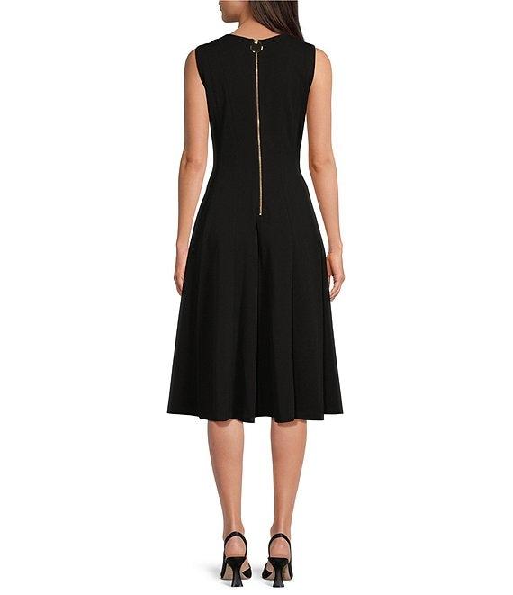 Calvin Klein V-Neck Sleeveless Scuba Crepe Fit And Flare Dress Product Image