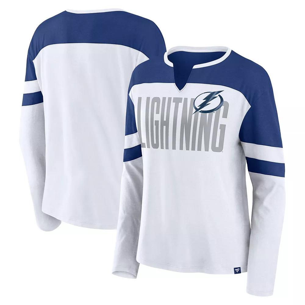 Women's Fanatics White Tampa Bay Lightning Frozen Long Sleeve Notch Neck T-Shirt, Size: XL, Lgh White Product Image