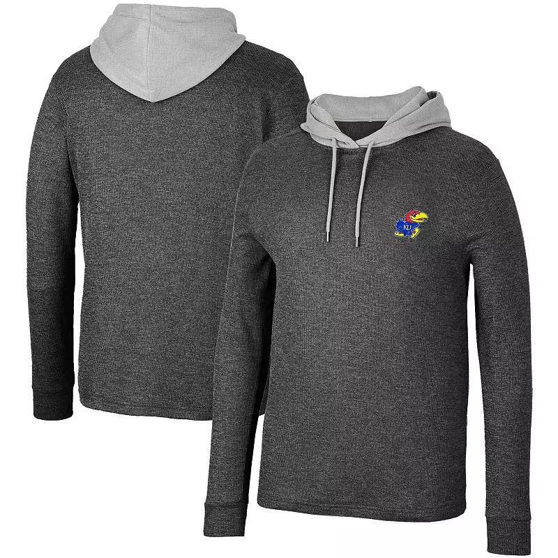 Men's Colosseum Black Kansas Jayhawks Ballot Waffle-Knit Thermal Long Sleeve Hoodie T-Shirt, Size: Small Product Image