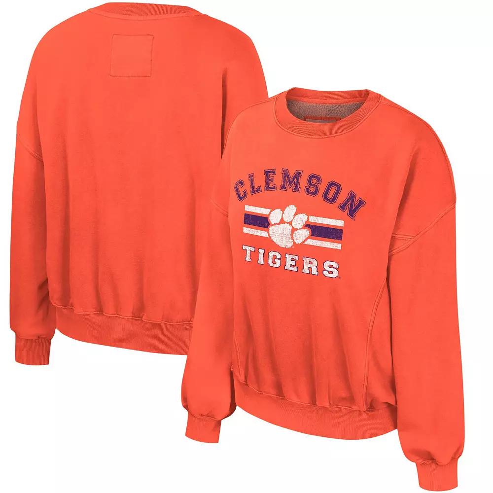 Women's Colosseum Orange Clemson Tigers Audrey Washed Pullover Sweatshirt,  Product Image