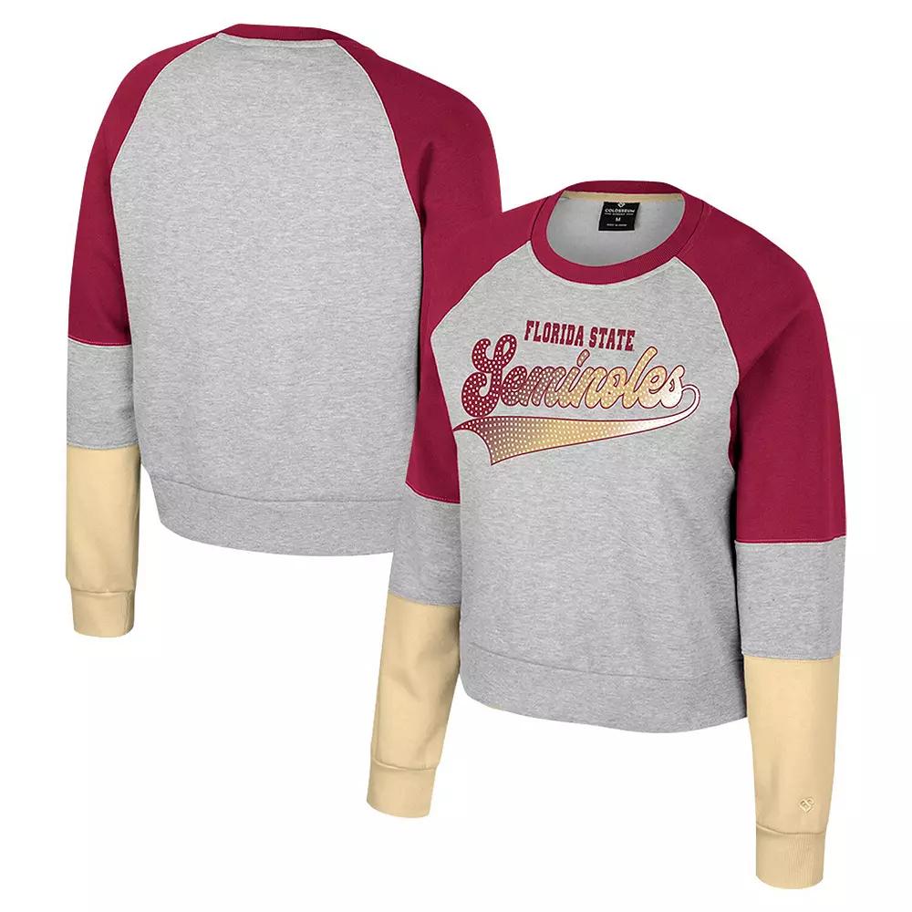 Women's Colosseum Heather Gray Florida State Seminoles Katinka Rhinestone Scoop Neck Pullover Sweatshirt, Size: Large, Grey Product Image