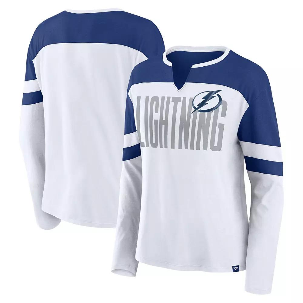 Women's Fanatics White Tampa Bay Lightning Frozen Long Sleeve Notch Neck T-Shirt, Size: XL, Lgh White Product Image