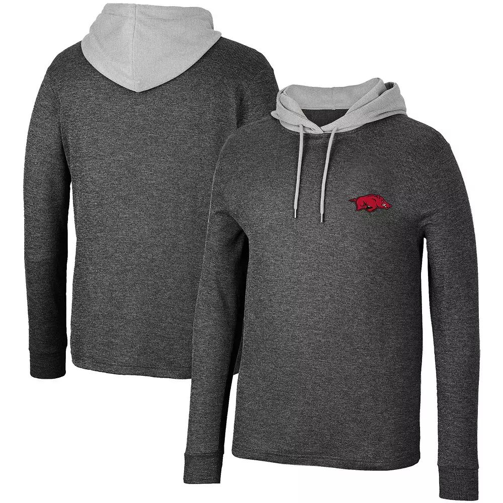 Men's Colosseum Black Arkansas Razorbacks Ballot Waffle-Knit Thermal Long Sleeve Hoodie T-Shirt,  Product Image