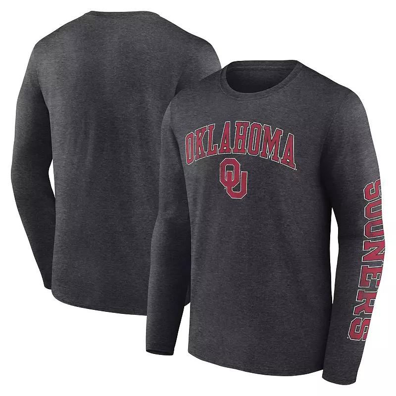 Men's Fanatics Branded Heather Charcoal Oklahoma Sooners Distressed Arch Over Logo Long Sleeve T-Shirt,  Product Image